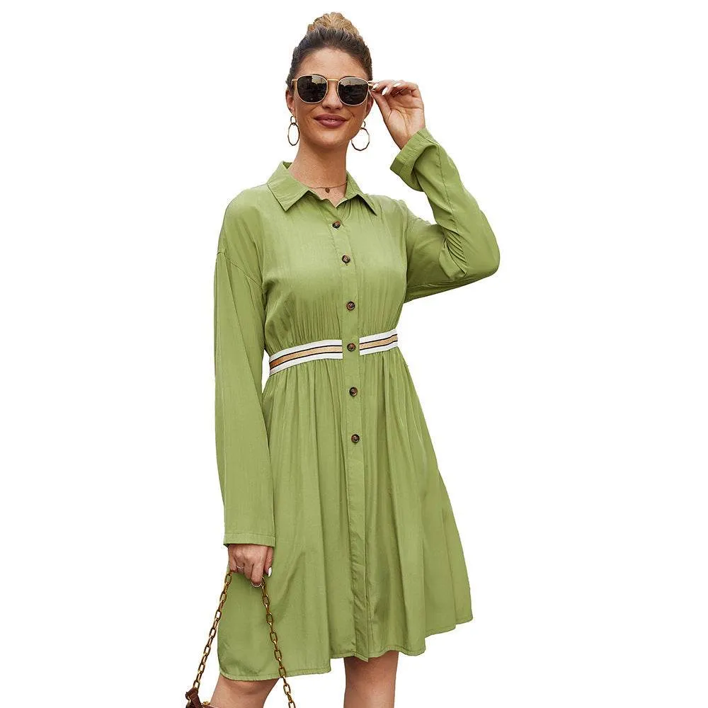Farm Air Sheer-Overlay Summer Single Breasted Lapel long sleeve mini Shirt dress