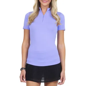 Smart Wear IBKUL Women's Short Sleeve Zip Mock Neck Polo - Lavender