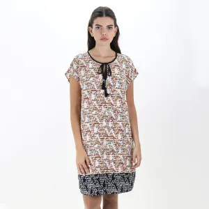 Women's Keyhole-Neck A-Line Dress,Multi Lawn Soft Smart Style