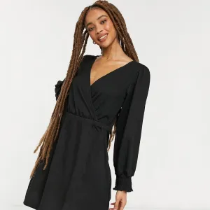 Women's Short Dress With Gathered Cuffs,Black Natural Aesthetic