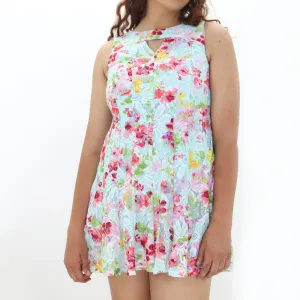 Women's Sleeveless Floral Fit & Flare Dress,Light Blue Soft Appearance