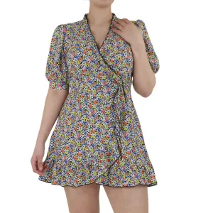 Women's Floral Mini Dress,Multi Fitted Base