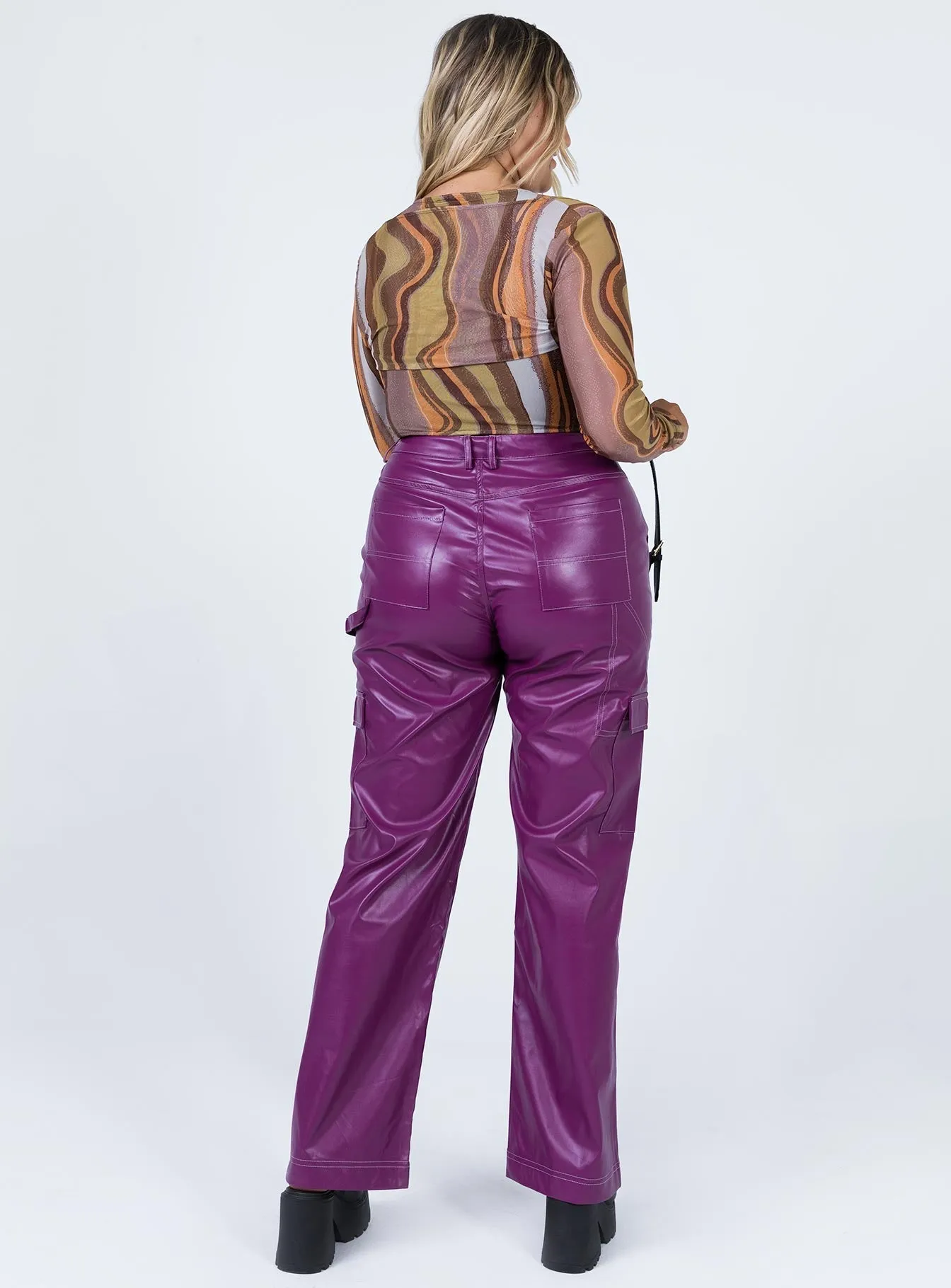 Stylish Cut Moisture Management Callum PU Cargo Pants Purple