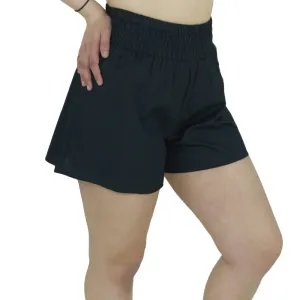 Women's Elastic Waistband Casual Short,Black Non Restrictive Waistband Quick Dry Tech