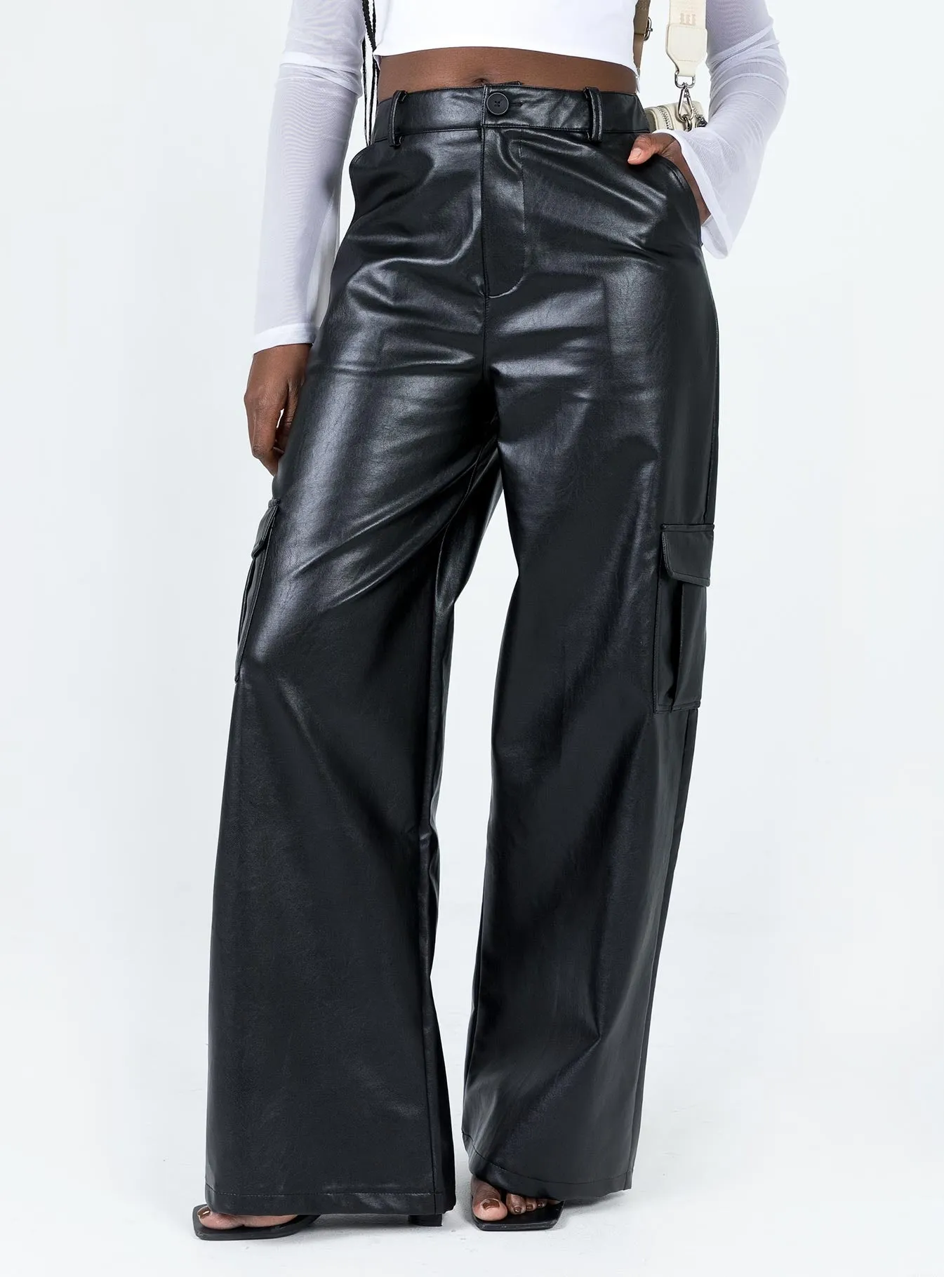 Archer PU Cargo Pants Black Adaptable Style