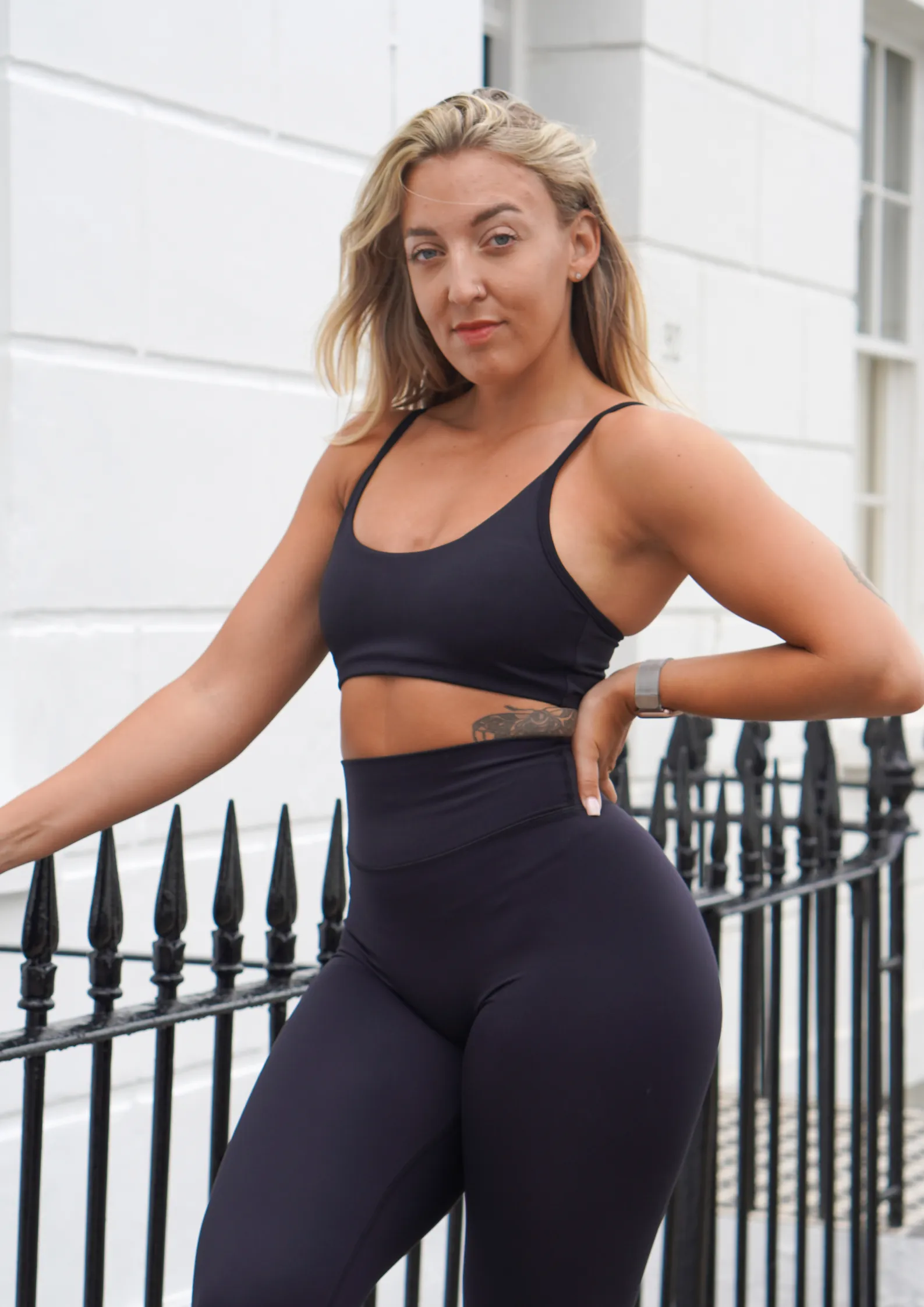 Decorated Layered Moisture Control Staple Black Adjustable Straps Sports Bra