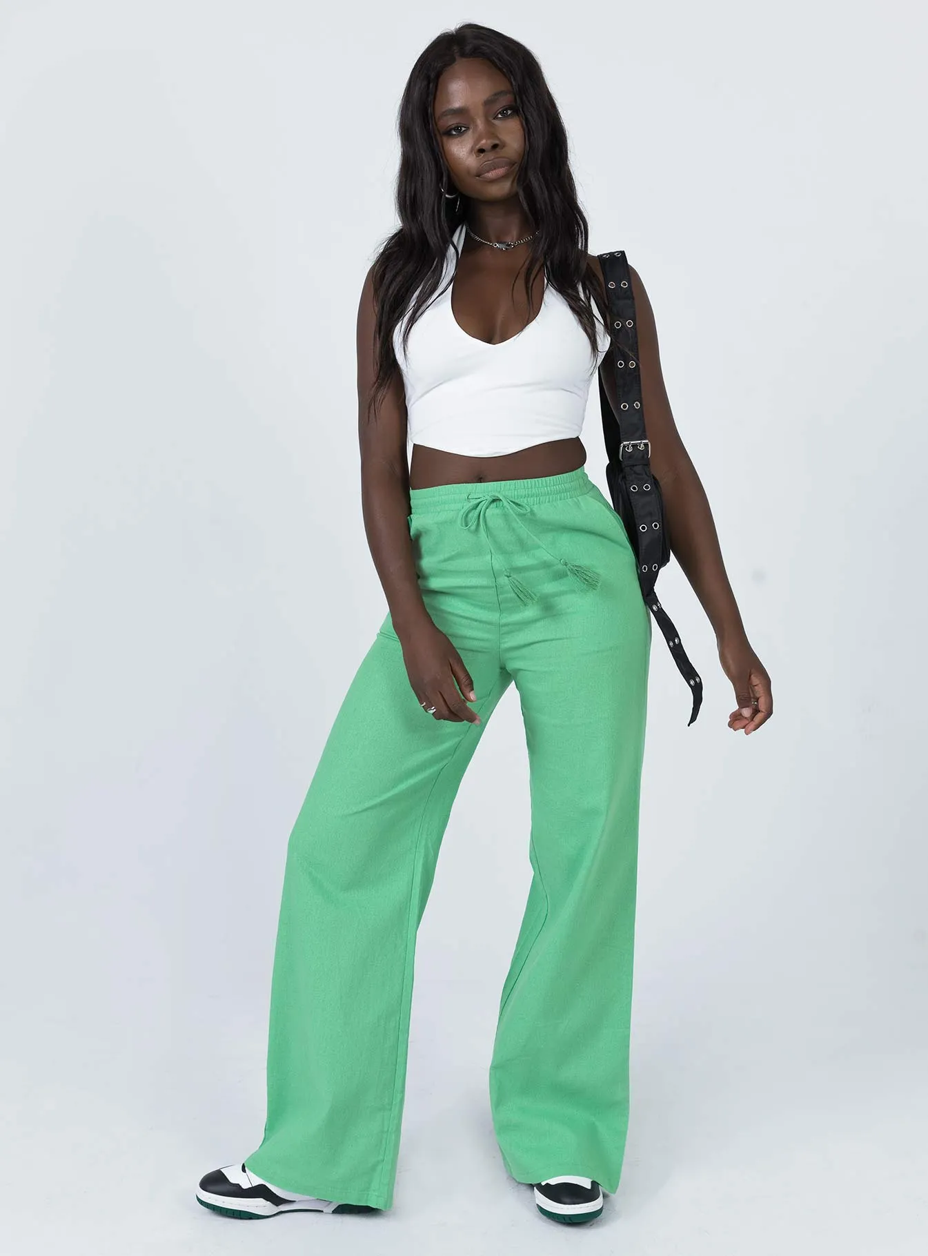 Aubrie Wide Leg Pants Green Comfort Style Fit Flex