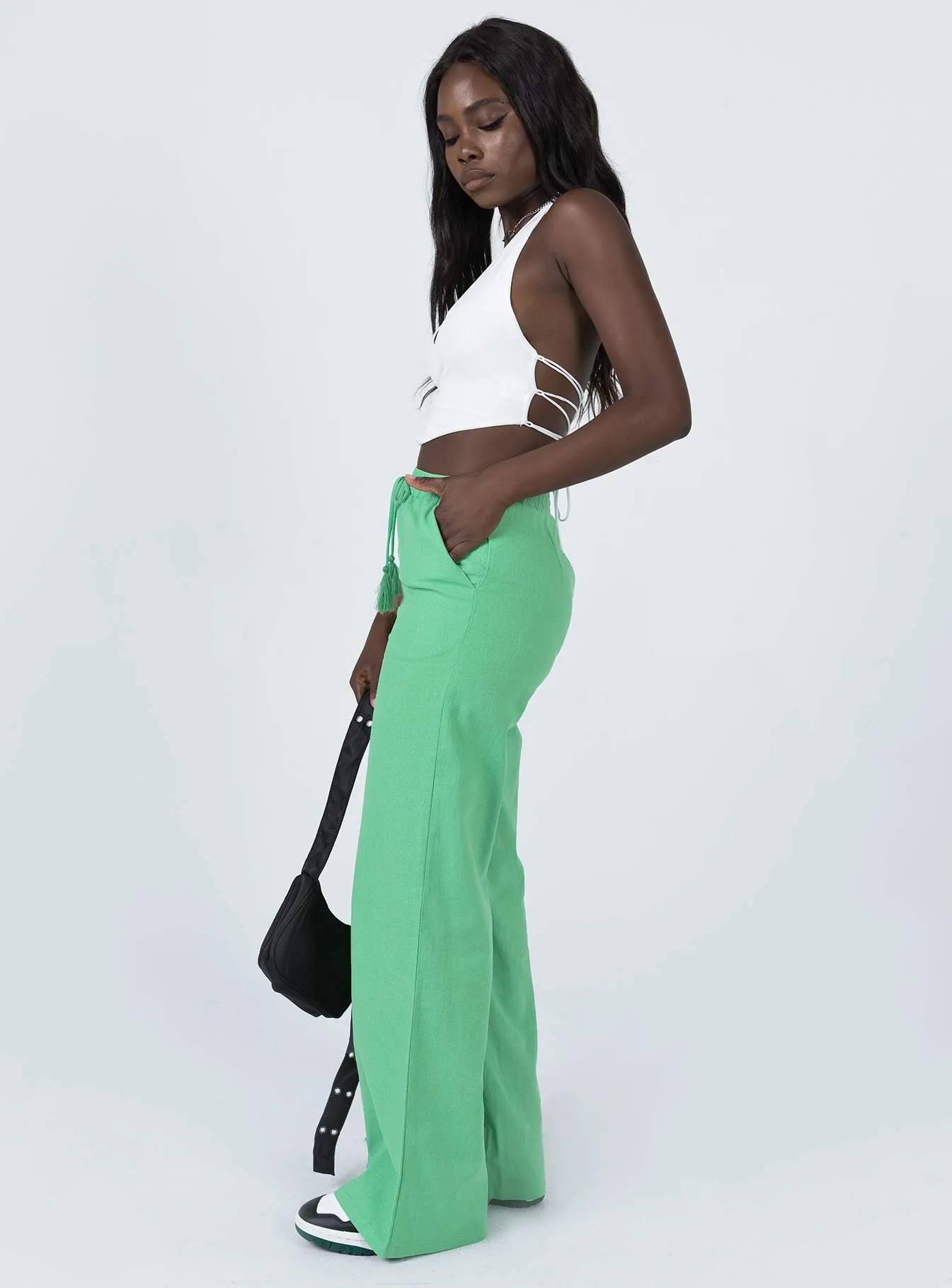Aubrie Wide Leg Pants Green Flexible Layer Thermal regulation