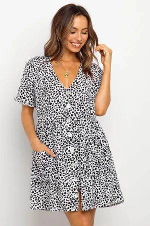 Casual Summer dresses Women Spring Mini short sleeve button down dot printed loose Dress Earth-Tone