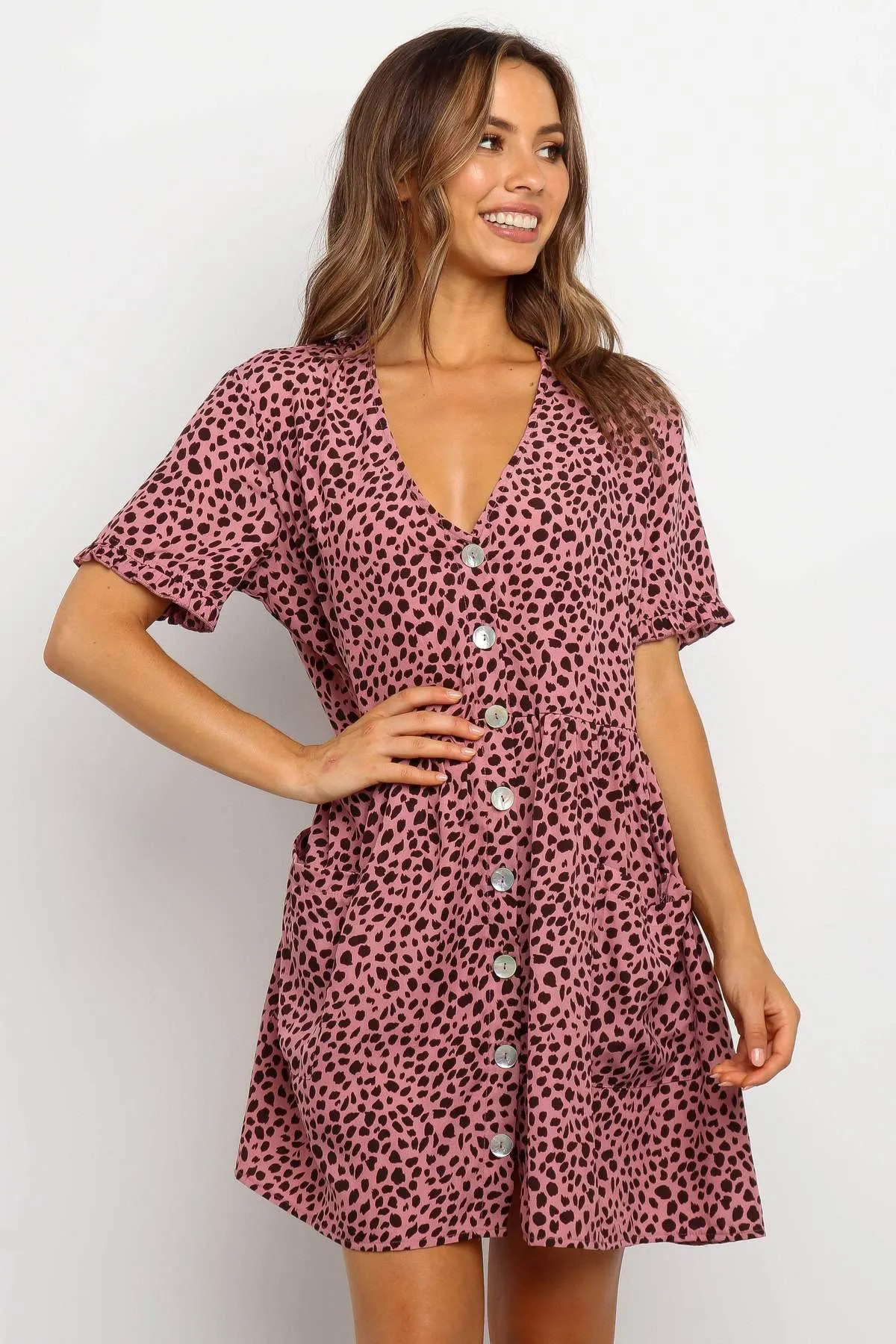 Casual Summer dresses Women Spring Mini short sleeve button down dot printed loose Dress Casual and Comfy Glam Touch