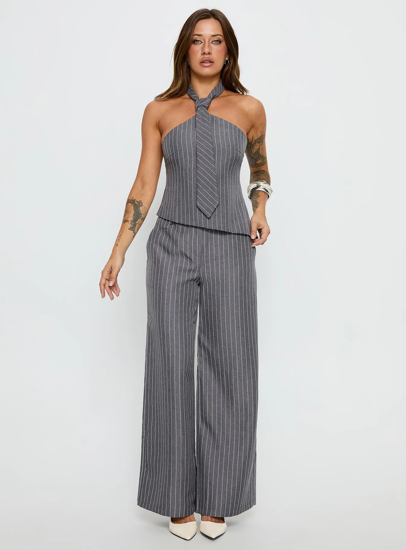 Modern Design Uvelia Tailored Pants Grey Pinstripe