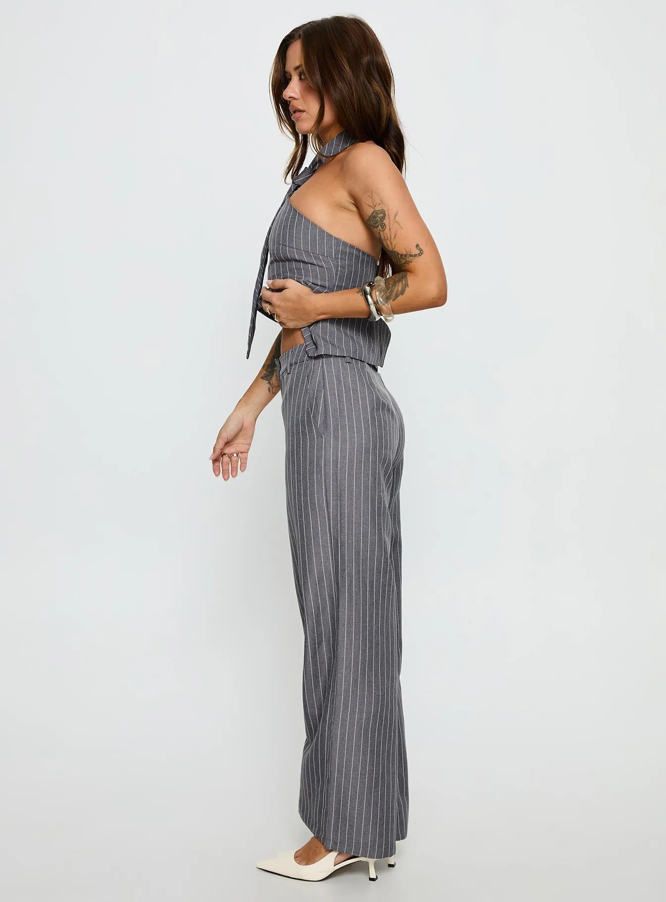 Essential Layer Uvelia Tailored Pants Grey Pinstripe