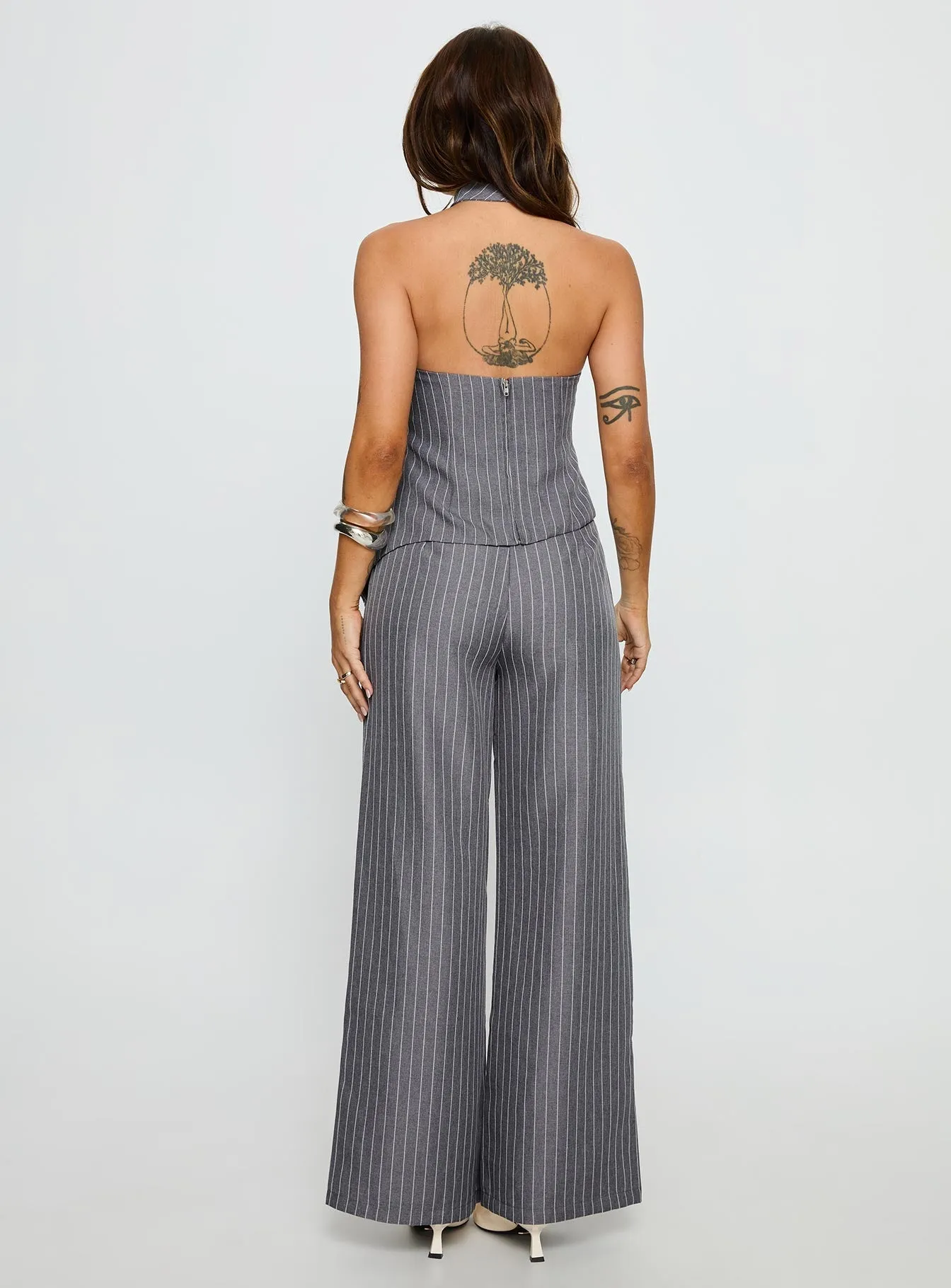 Lightweight Layer Minimalist Waist Uvelia Tailored Pants Grey Pinstripe