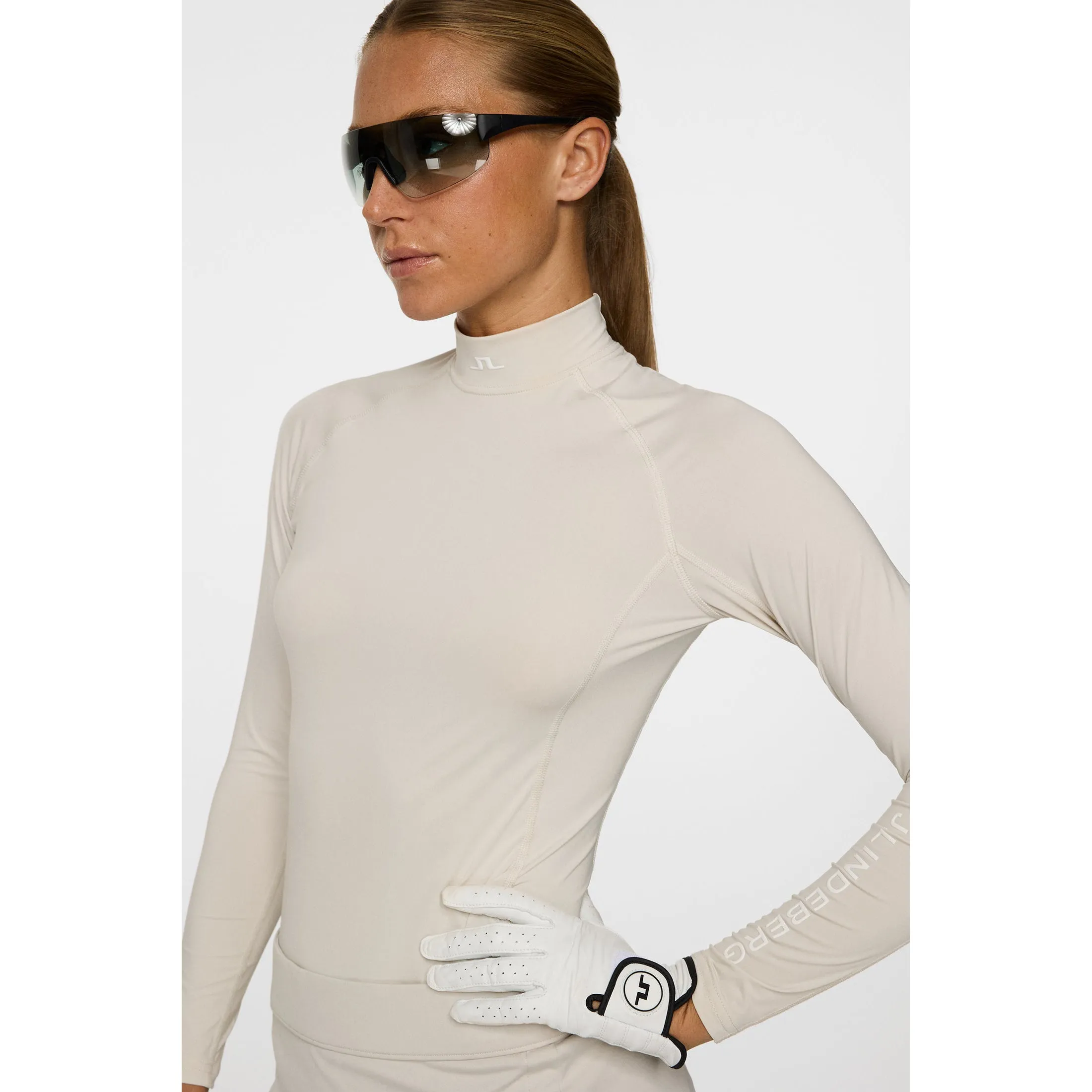 StretchableFabric Comfortable Pants J.Lindeberg Women's Ella Compression Golf Shirt - Moonbeam