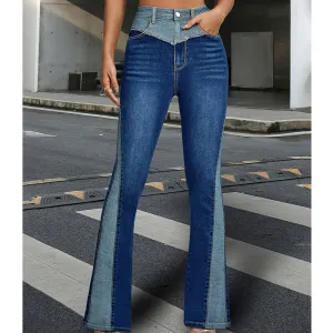 AntibacterialMaterial Fashion Stitching Contrast Color Denim Bell-bottom Pants Women