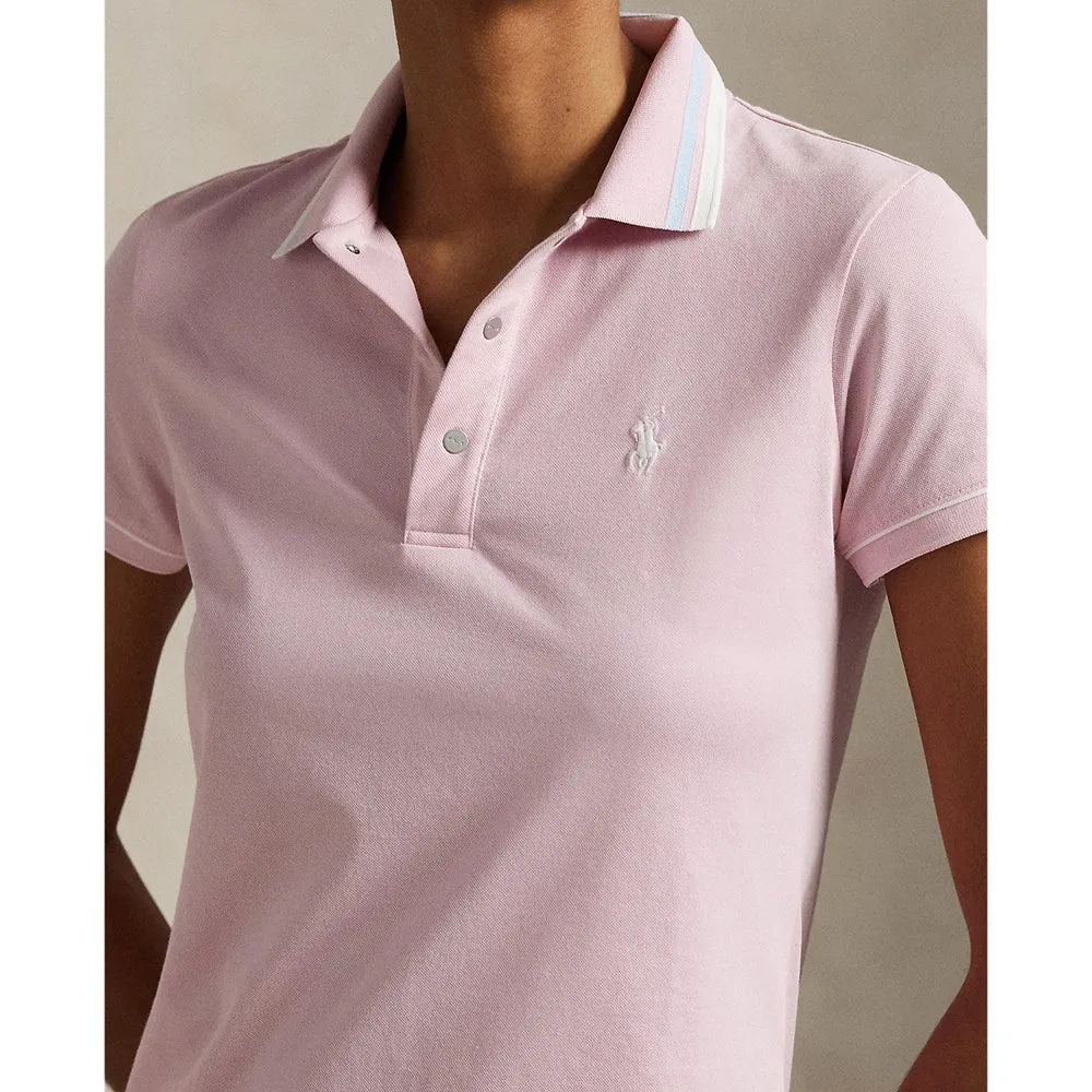 RLX Ralph Lauren Women's Tour Pique Polo Shirt - Garden Pink/White/Pale Blue Stretchable Waistband Hypoallergenic Fibers