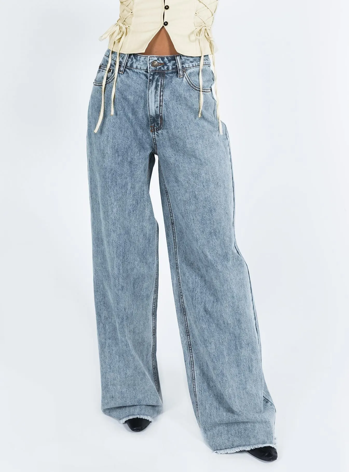 Eivissa High Rise Baggy Jeans Faded Denim Neutral Shade
