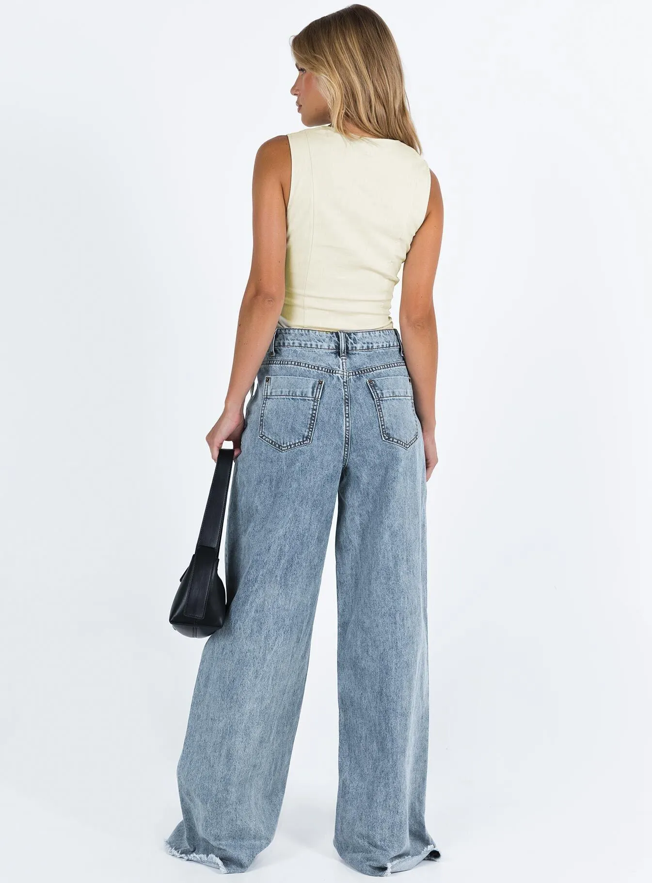 Layered Wear Flexible Material Eivissa High Rise Baggy Jeans Faded Denim