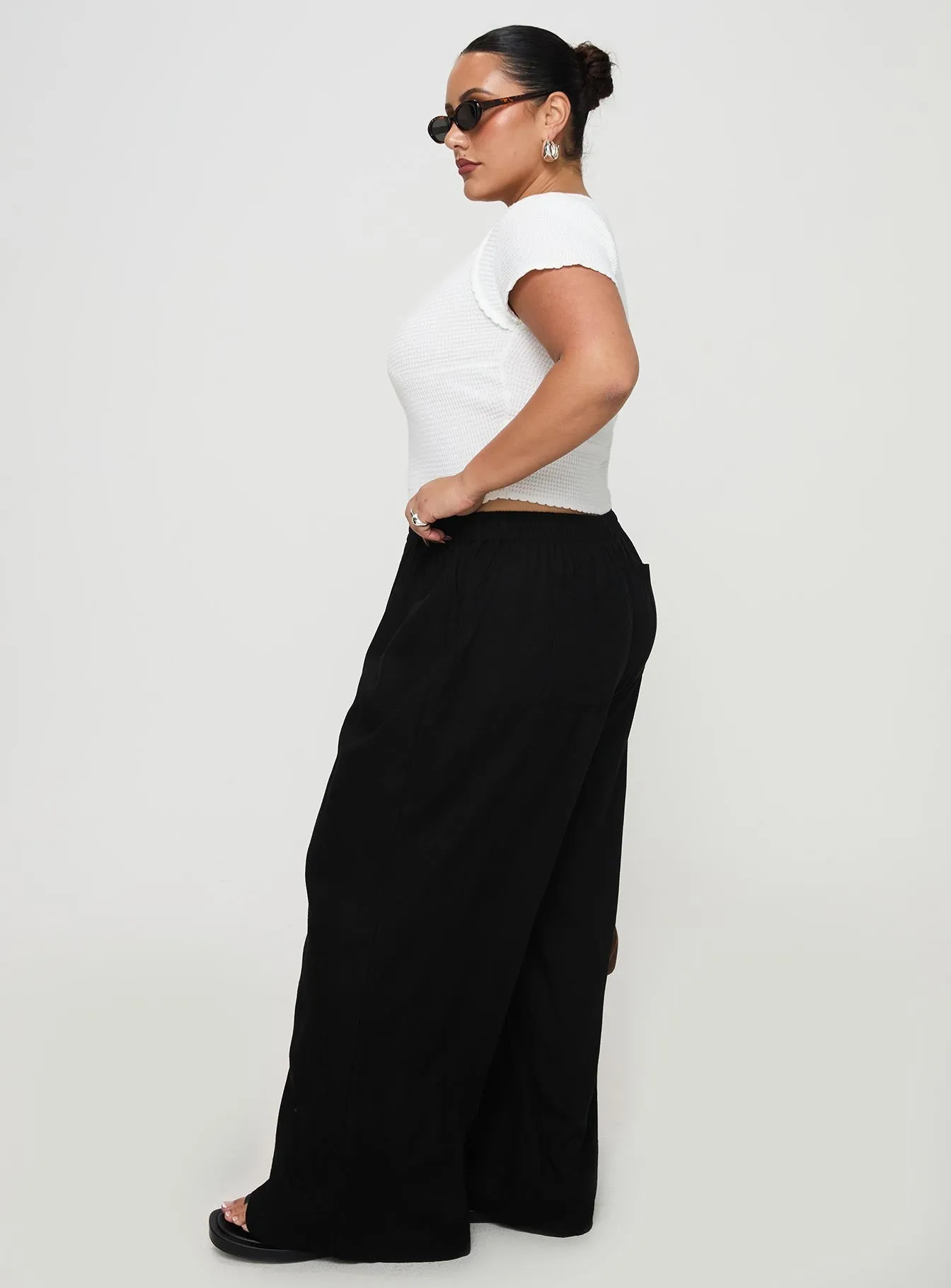 Anti Pilling Textile Louis Linen Blend Pants Black Curve