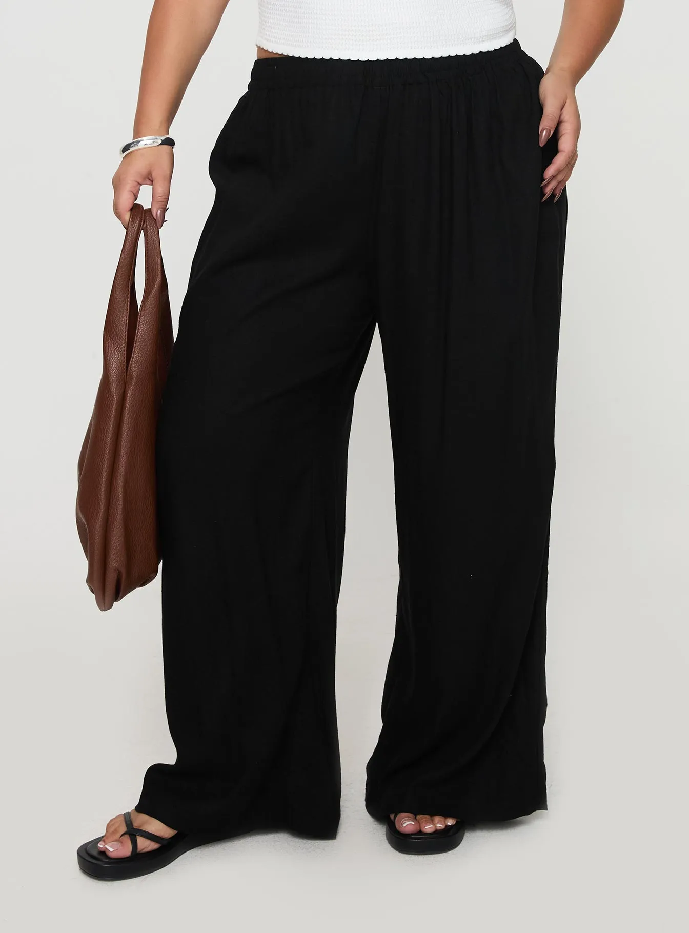 Louis Linen Blend Pants Black Curve Light support