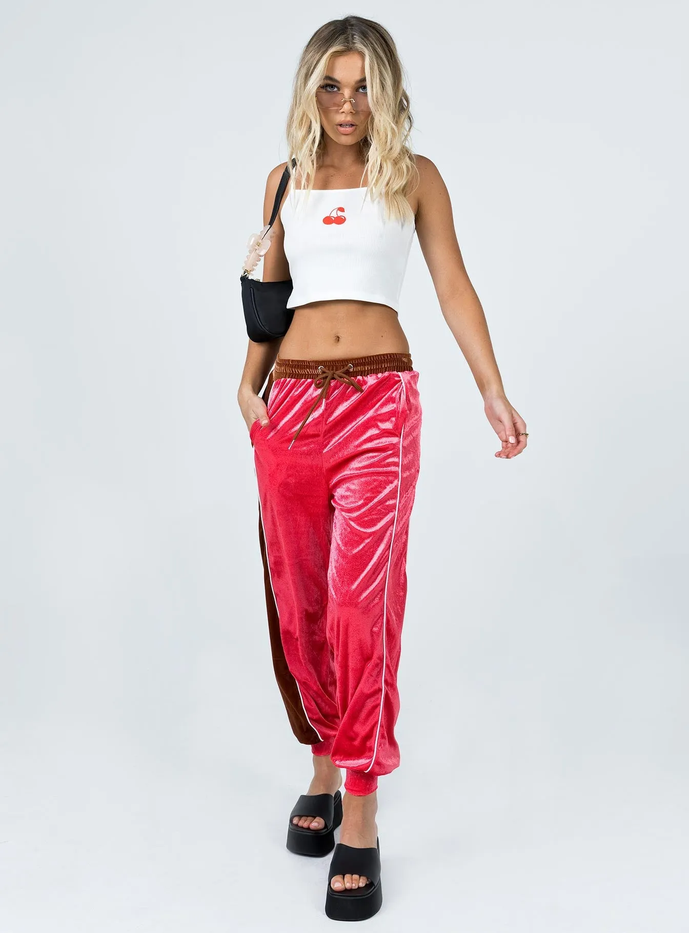 Harper Velour Track Pants Pink ExpandableSidePanels