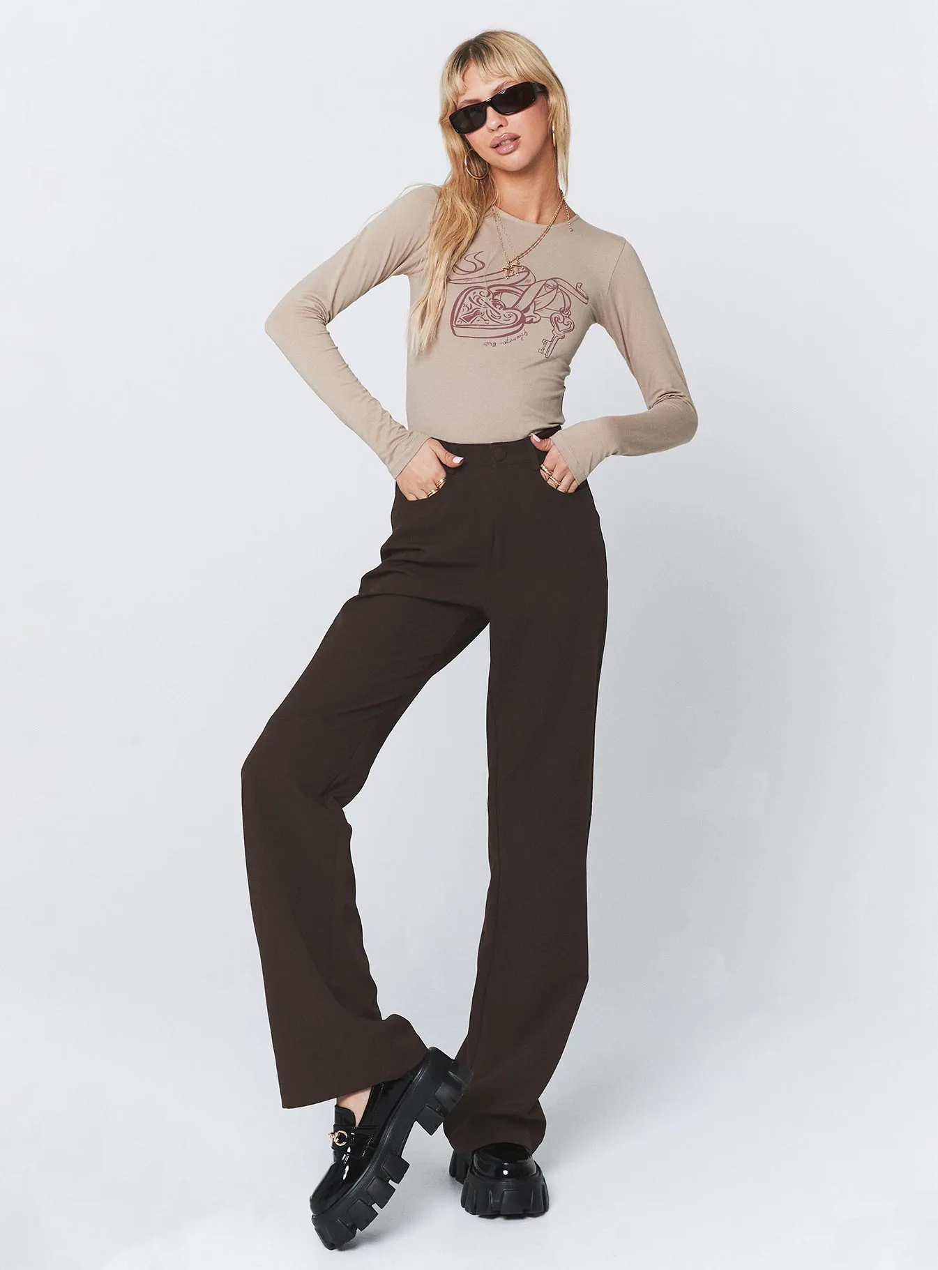 Lulu Pants Brown Double Stitched