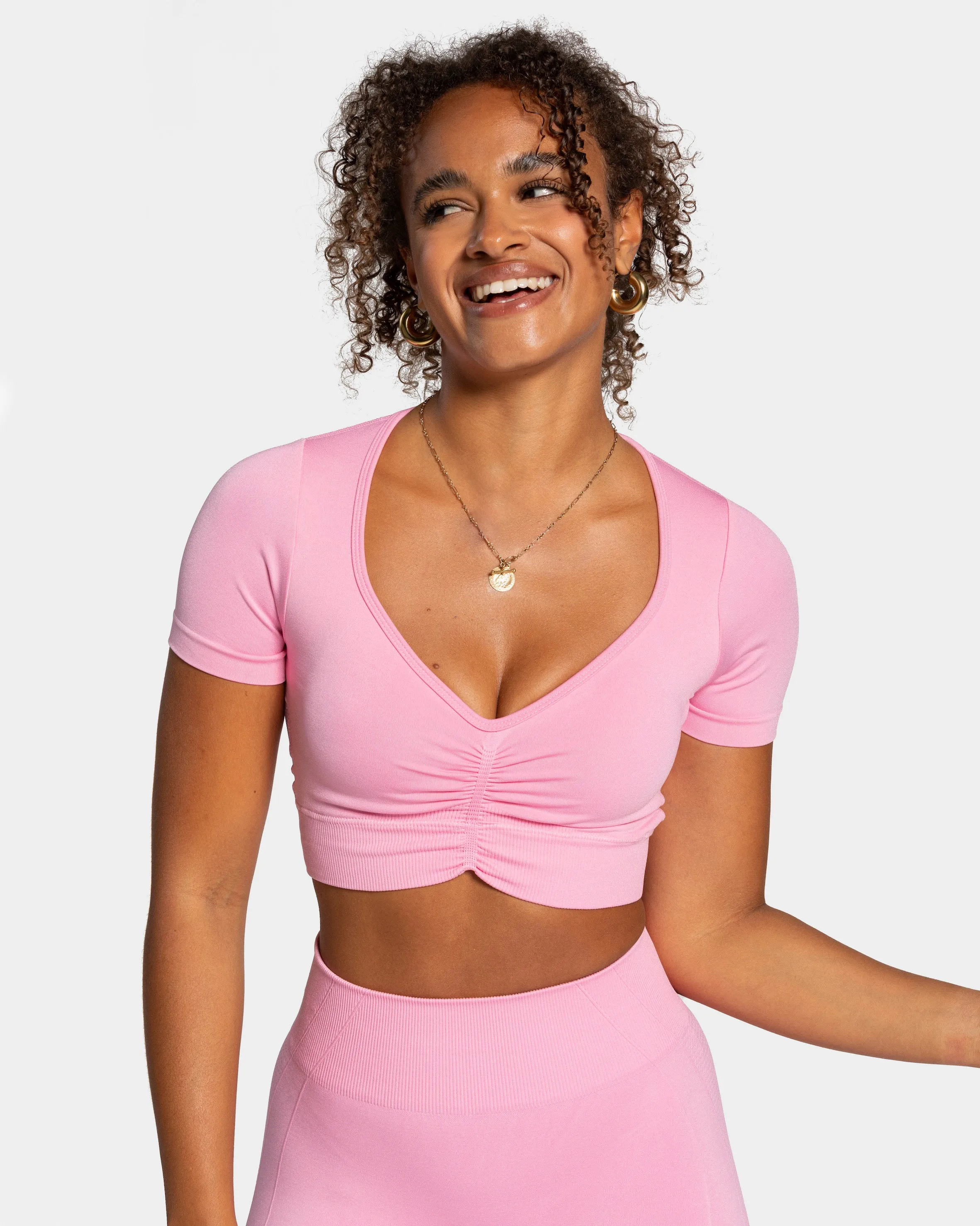 Comfy Look Heathered Fabric Focus Crop Top "Pink"