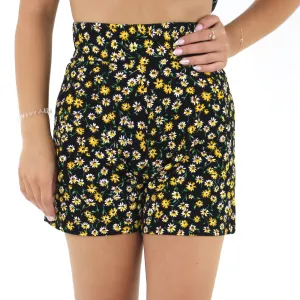 summer breeze Women's High Waisted Floral Short,Black