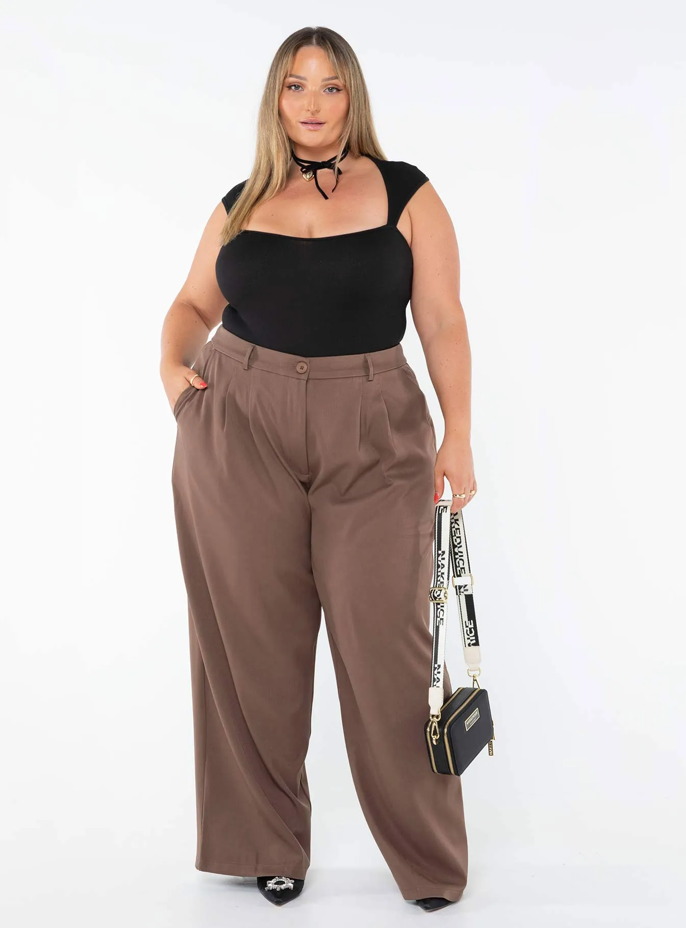 Trendy Cut BreathableFabric Archer Pants Brown Curve