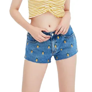 Yarn Dyed Pattern Women's Printed Denim Short,Blue
