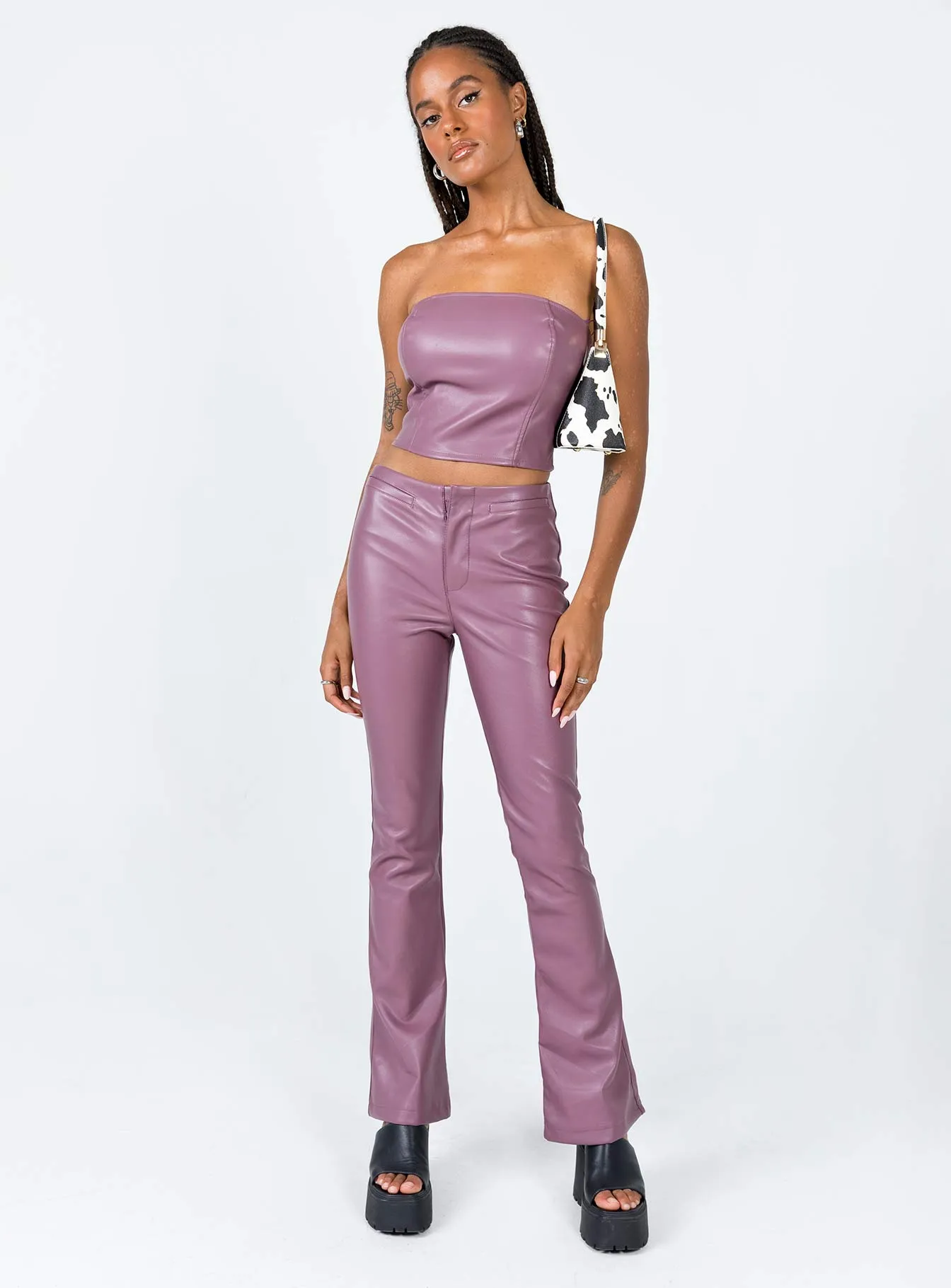 Motel Zalor Trouser PU Purple Lined interior