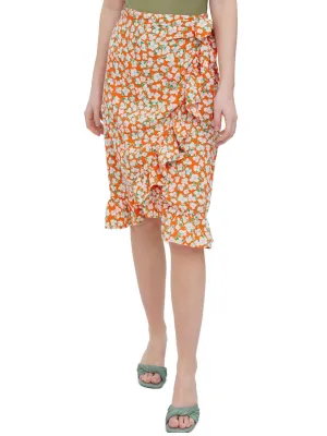 Flexible Motion Smooth Texture Women's Floral-Print Ruffled Skirt,Multi