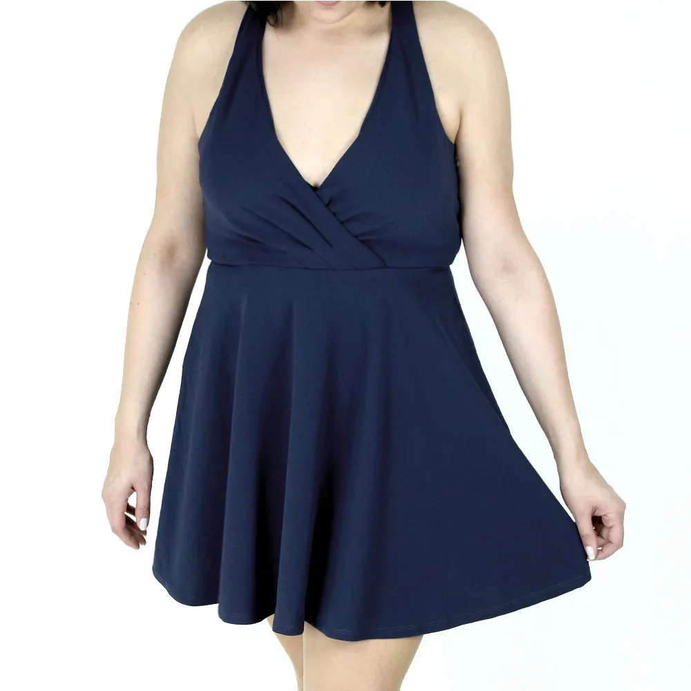 Women's Crisscross-Back Fit & Flare Dress,Navy Simple Bow