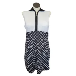 Moment Soft Button Chic Tail Activewear Sleeveless Black & White Print Golf Dress Size L