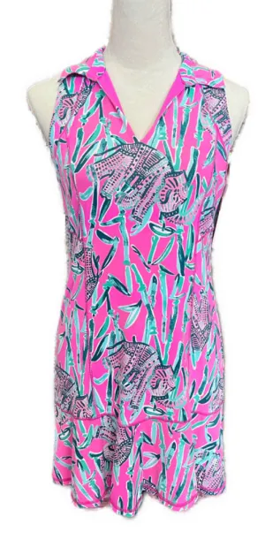 Lilly Pulitzer Luxletic Pink & Green Elephant Print Golf Dress Size S Light Weight