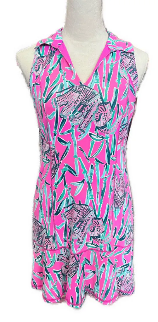 Lilly Pulitzer Luxletic Pink & Green Elephant Print Golf Dress Size S Light Weight