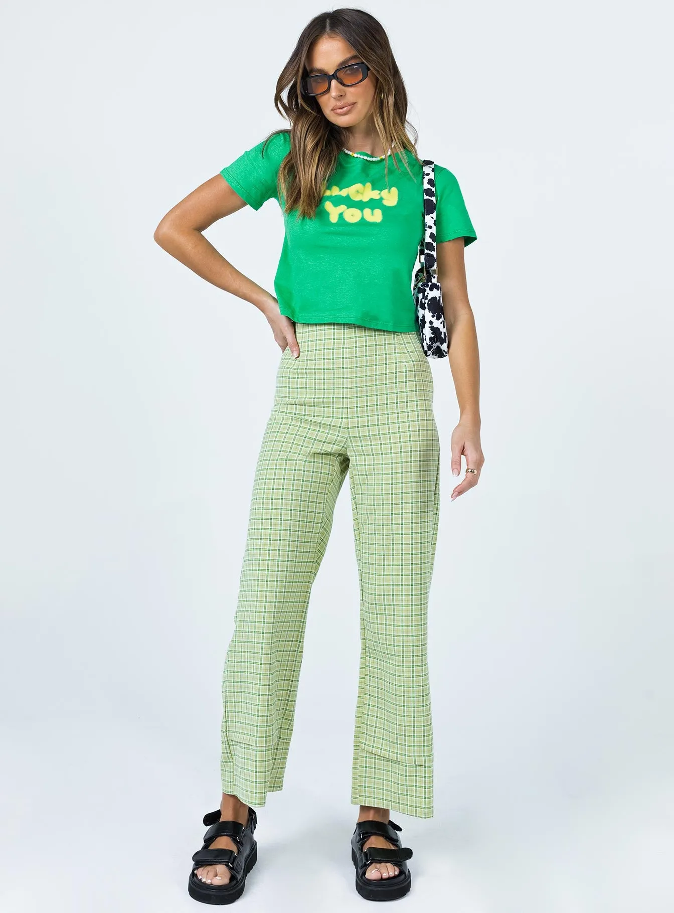 Motel Shrunk Tee Green Lucky You Fit For All Breathable knit