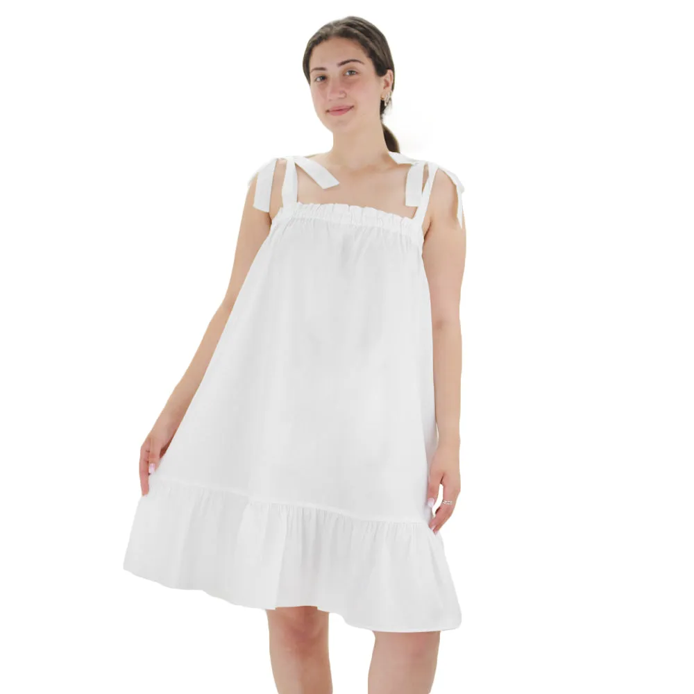 Trend Smart Chic Comfort Women's Tie Strap Ruffle Dress,White