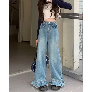 Bootleg Pants High Waist Jeans Women's Retro Loose Wide Leg Play Mode Airflow Vents