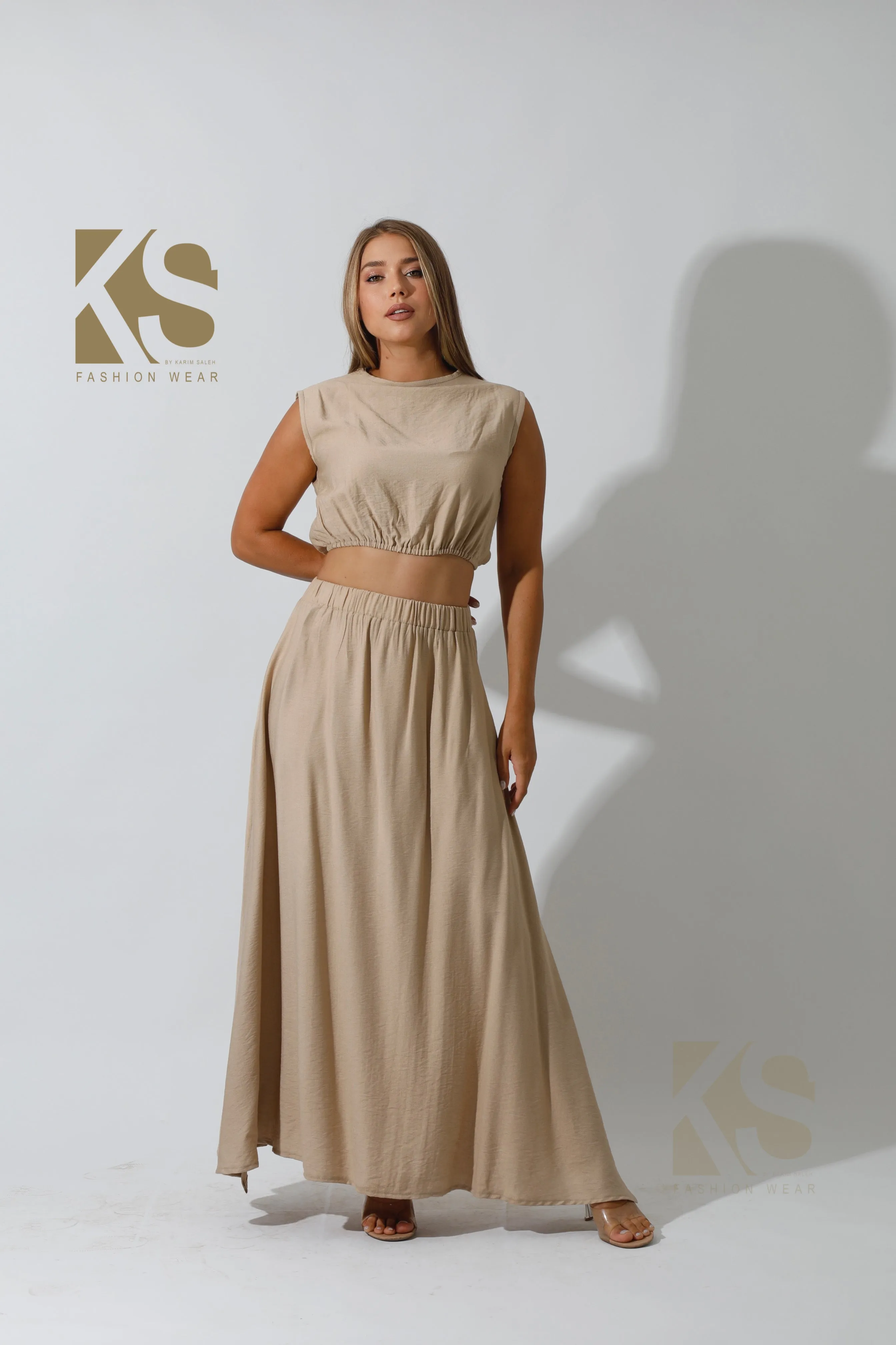 Embroidered Detail Maxi Side Slite Skirt Set