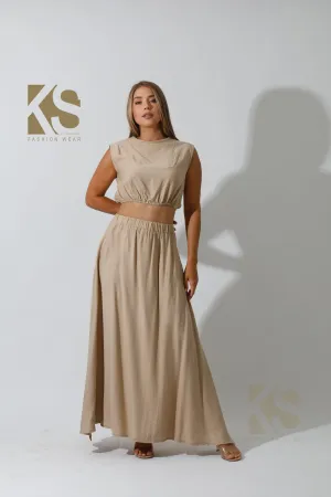 Embroidered Detail Maxi Side Slite Skirt Set