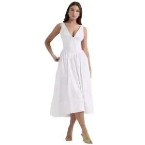 Women's Summer French Seaside Vacation Waist-tight Temperament Midi Skater Dress Linen-Blend