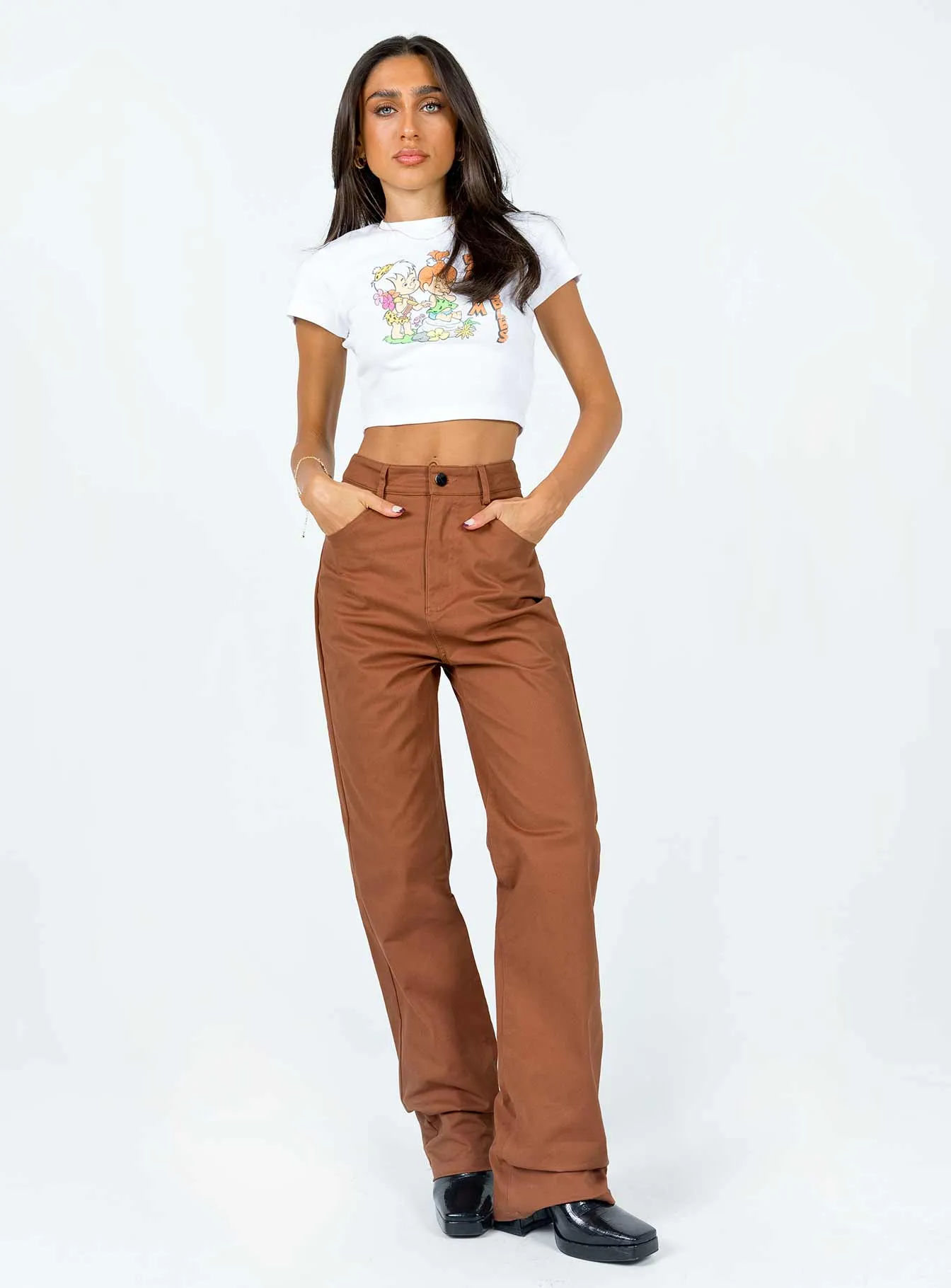Carissa Wide Leg Denim Jeans Brown Hidden pockets