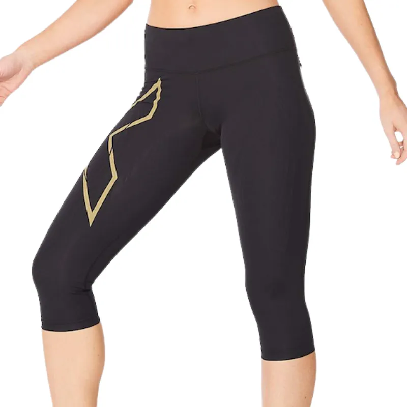 Cozy Design 2XU Womens Light Speed Mid-Rise Comp 3/4 - Black/Gold Reflective
