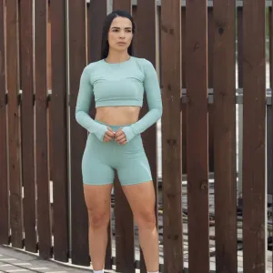 Crop top deportivo manga larga con agujero para el dedo Breathable mesh