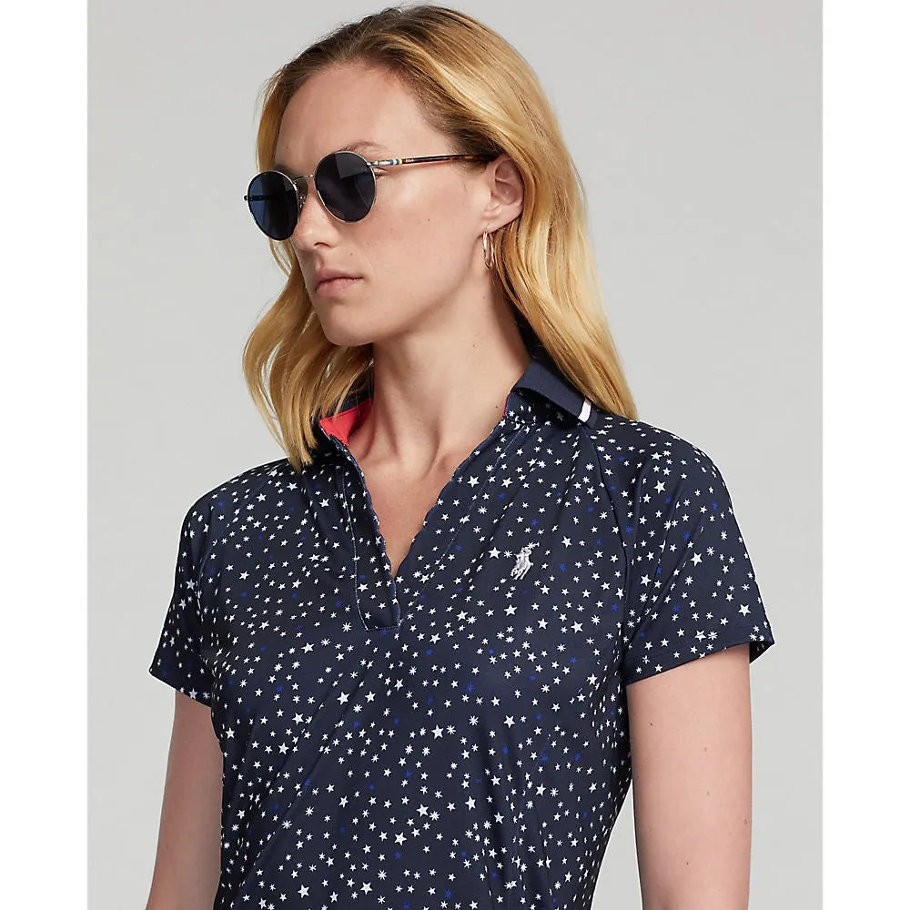 DoubleStitched Seams RLX Ralph Lauren Women's Printed Airflow V-Neck Golf Polo Shirt - French Navy Summer Night Stars