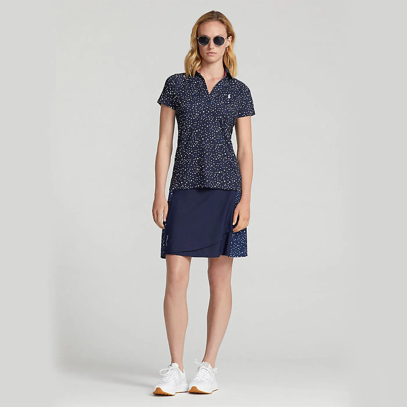 Adjustable Straps RLX Ralph Lauren Women's Printed Airflow V-Neck Golf Polo Shirt - French Navy Summer Night Stars