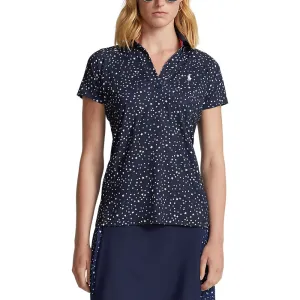 RLX Ralph Lauren Women's Printed Airflow V-Neck Golf Polo Shirt - French Navy Summer Night Stars SmoothEdging Cold Weather