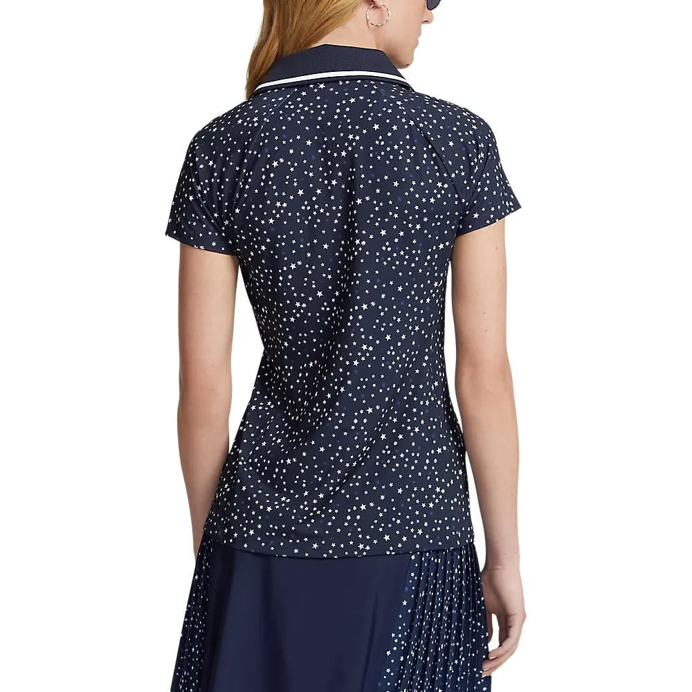 RLX Ralph Lauren Women's Printed Airflow V-Neck Golf Polo Shirt - French Navy Summer Night Stars Formal Wear SoftTouchFinish