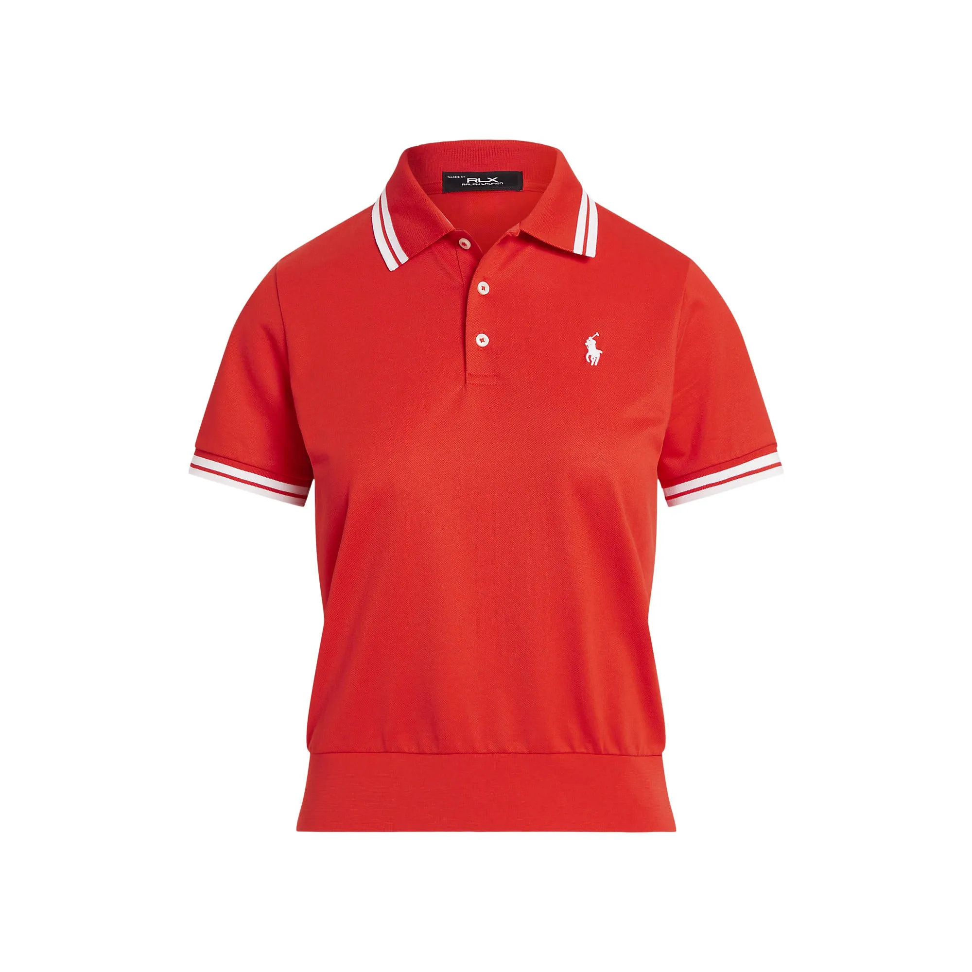 Work Safe Urban Cool RLX Ralph Lauren Women's Tour Pique Golf Shirt - Bright Poppy/Ceramic White